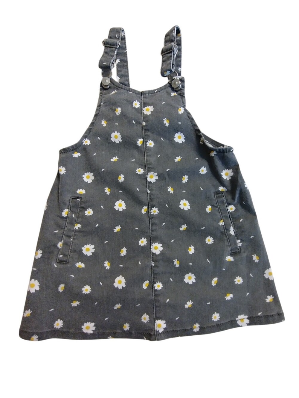 EUC 2/$10.Adorable Daisy Print Pinafore Dress in Charcoal Gray Overall  3T Denim